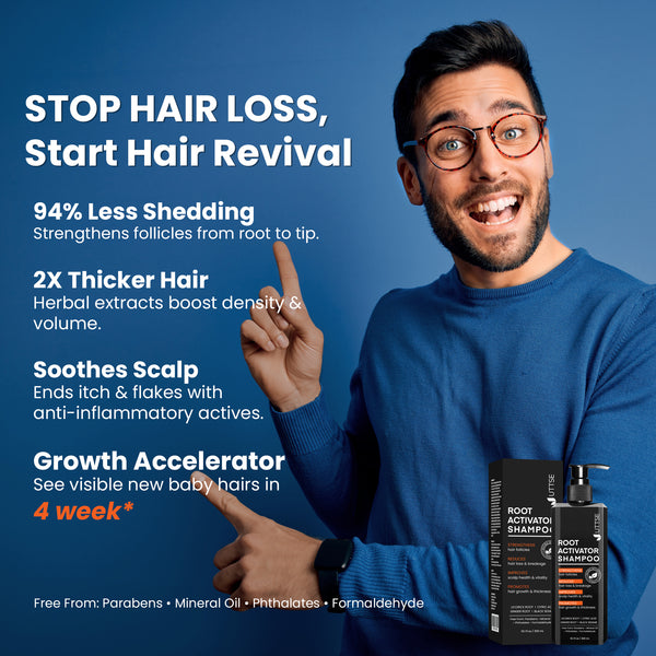 Root Activator Shampoo for Men: Hair Growth Shampoo for Hair Loss and Thinning Hair - 8.45 fl oz / 250 mL - Green Tea