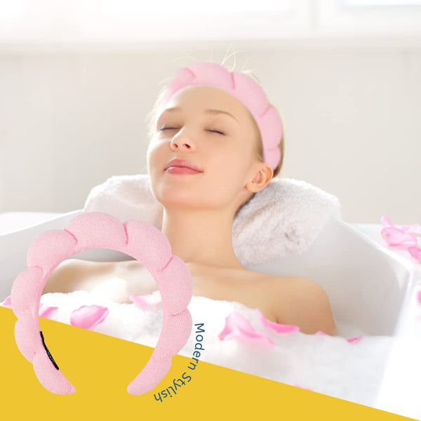 Spa Headbands for Women-Headband for Washing Face, Makeup, Skincare, Shower, Hair Accessories -Sponge & Terry Cloth Headband, Pink